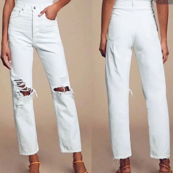 Agolde High Rise Distressed White Jeans - Picture 1 of 6